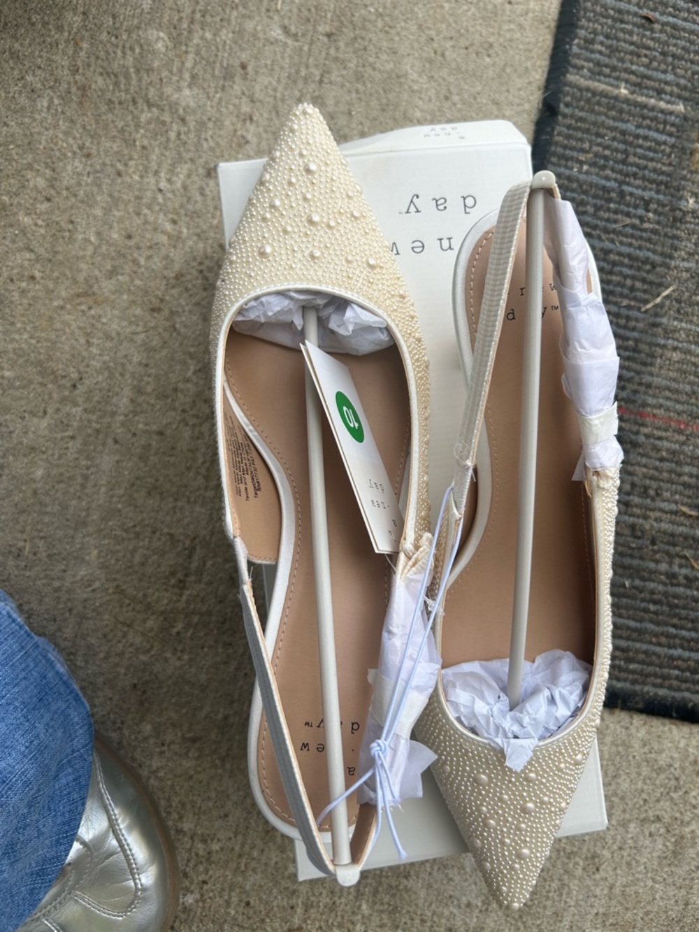 a new day Ivory Pearl-Embellished Pointed Slingback Mules - Picture 2 of 6